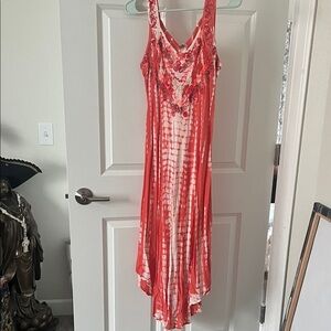 Shoreline Coral and White Asymmetrical Dress